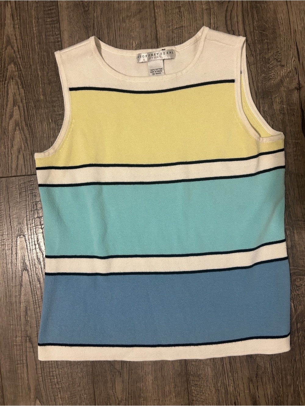 Women’s Sweater Tank 90’s Core Striped Pastel Cotton Geoffrey Beene Tennis Prep